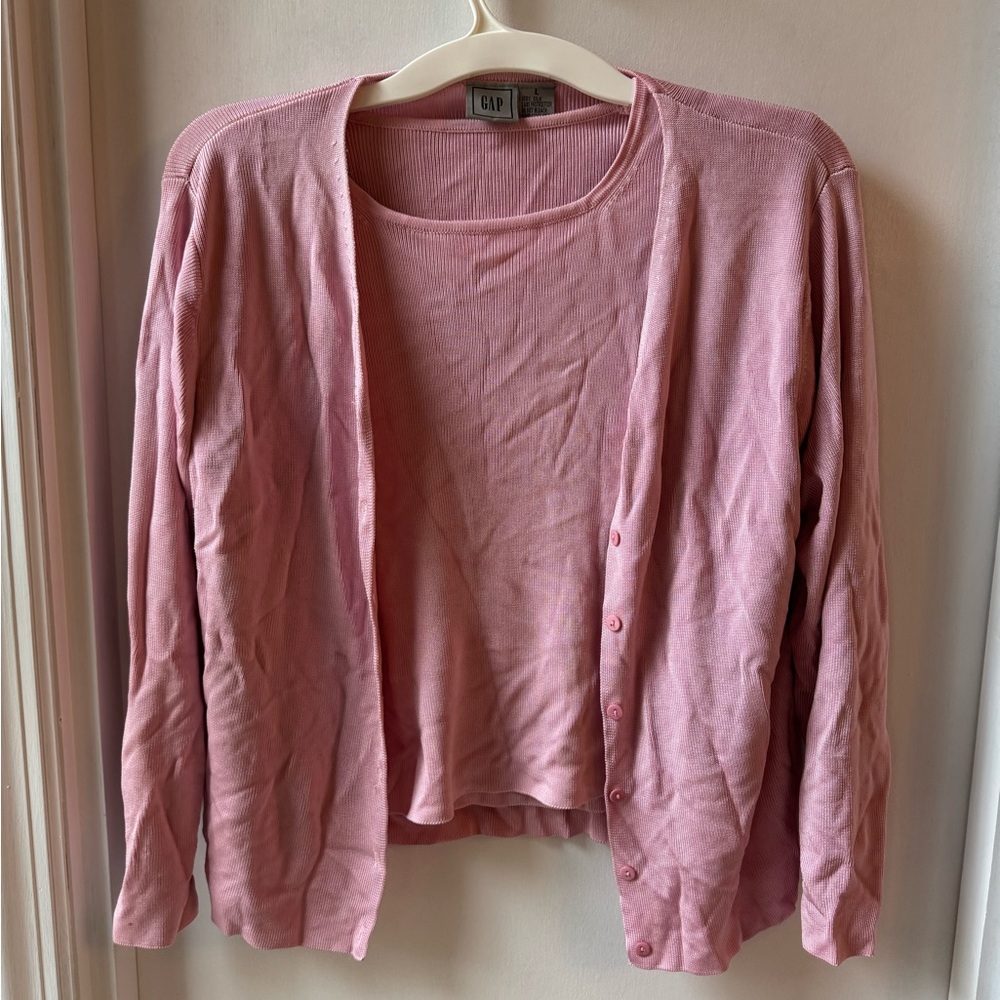 GAP Soft Pink Silk Cardigan Set